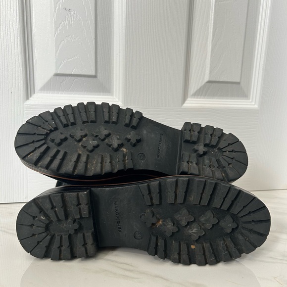 Marc Fisher Boots Suede Leather Black Tan Lace Up Womens 8 Ankle Faix Fur Lined - Picture 16 of 16